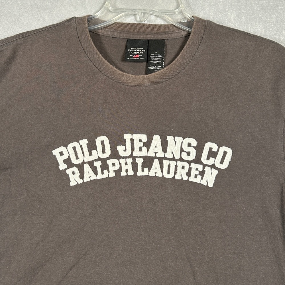 Polo Jeans Co Ralph Lauren T-Shirt Mens L Brown Solid Long Sleeve Logo Graphic - Picture 7 of 12